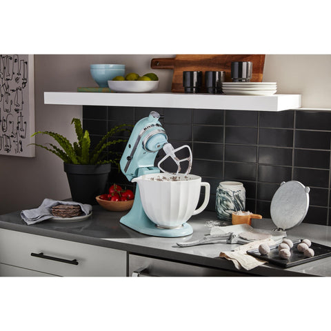 KitchenAid ceramic bowl installed on tilt-head mixer demonstrating compatibility