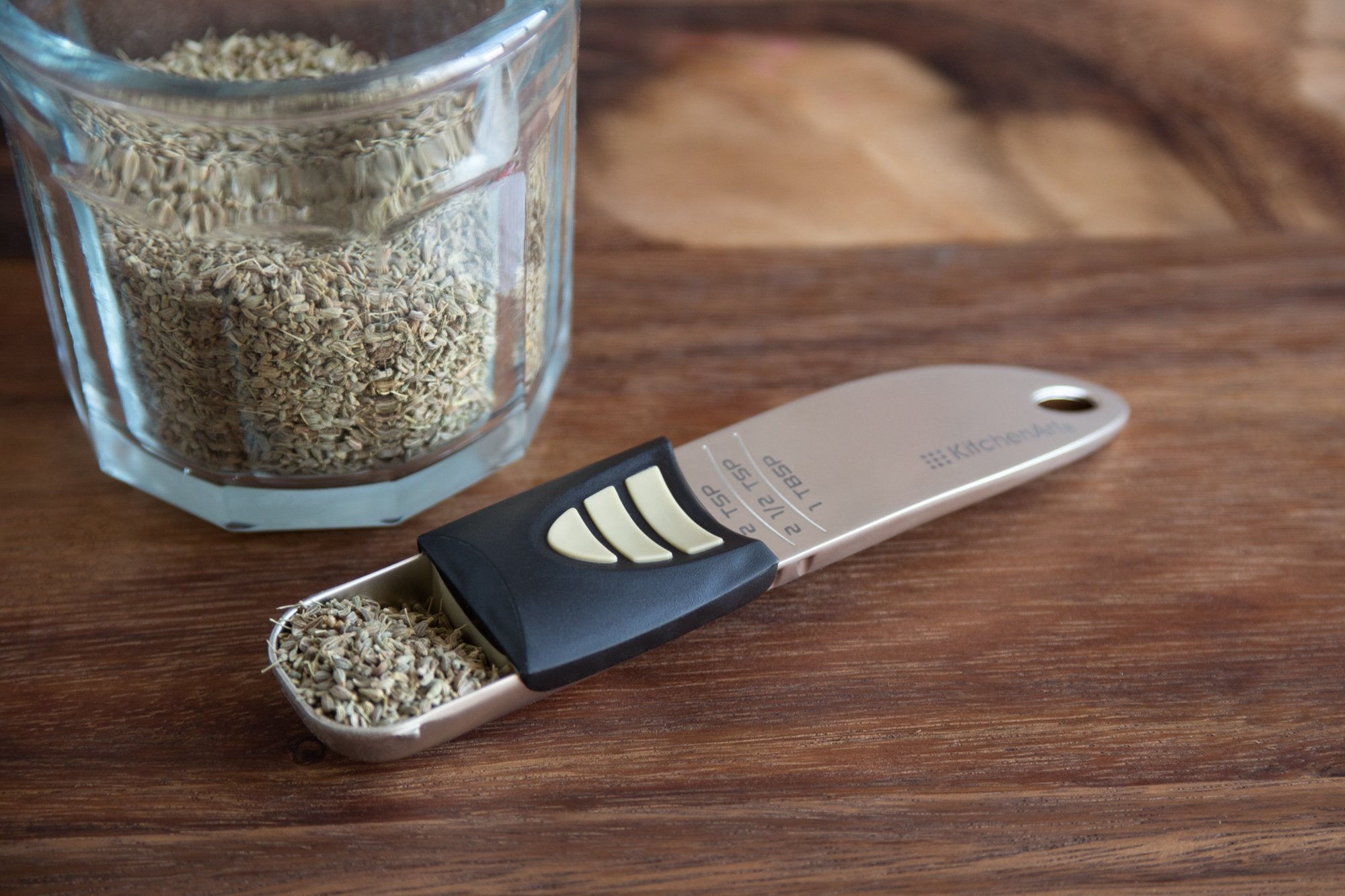 KitchenArt size scale next to ruler showing compact dimensions and easy storage benefit