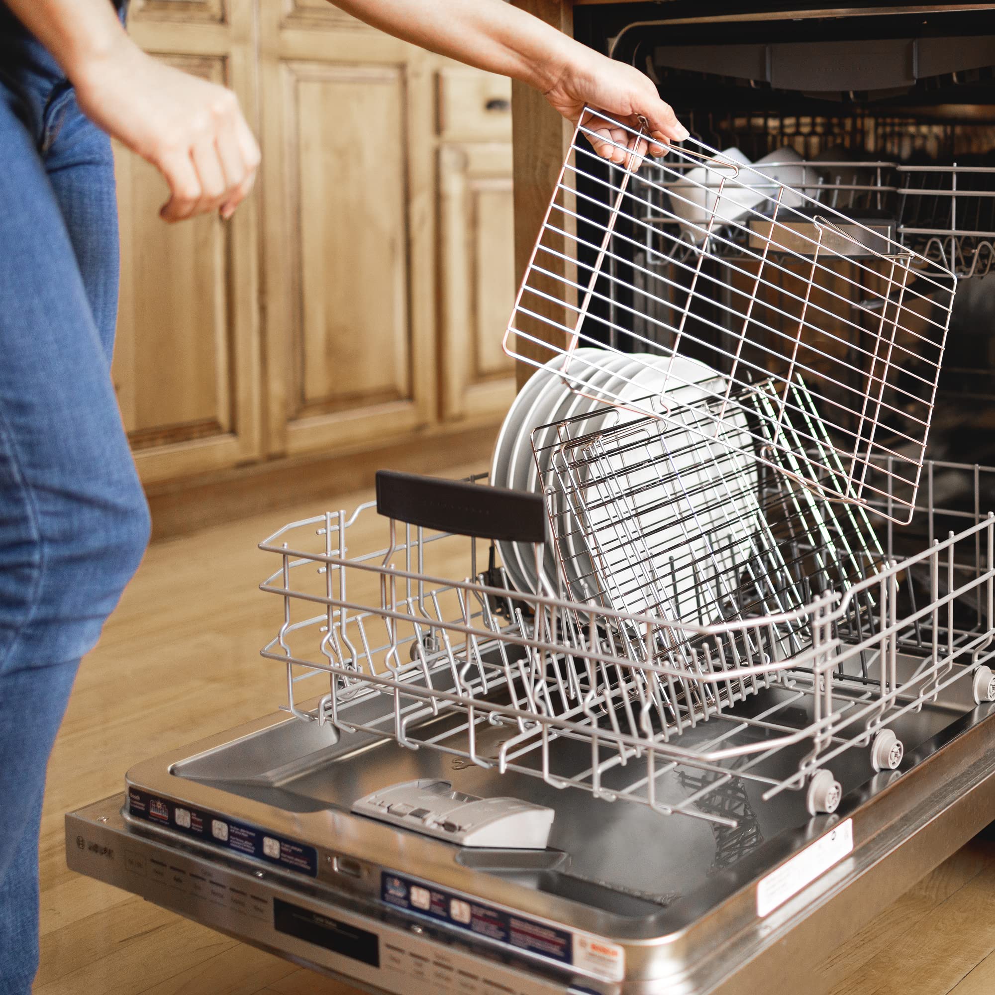 KITCHENATICS folded racks stored flat illustrating space-saving storage benefit