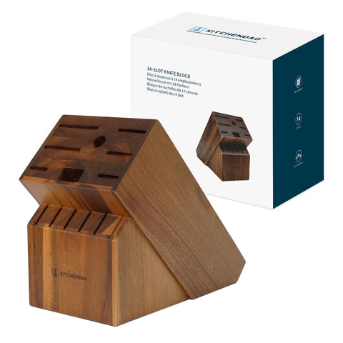 KITCHENDAO front view acacia knife block showing organized storage benefit