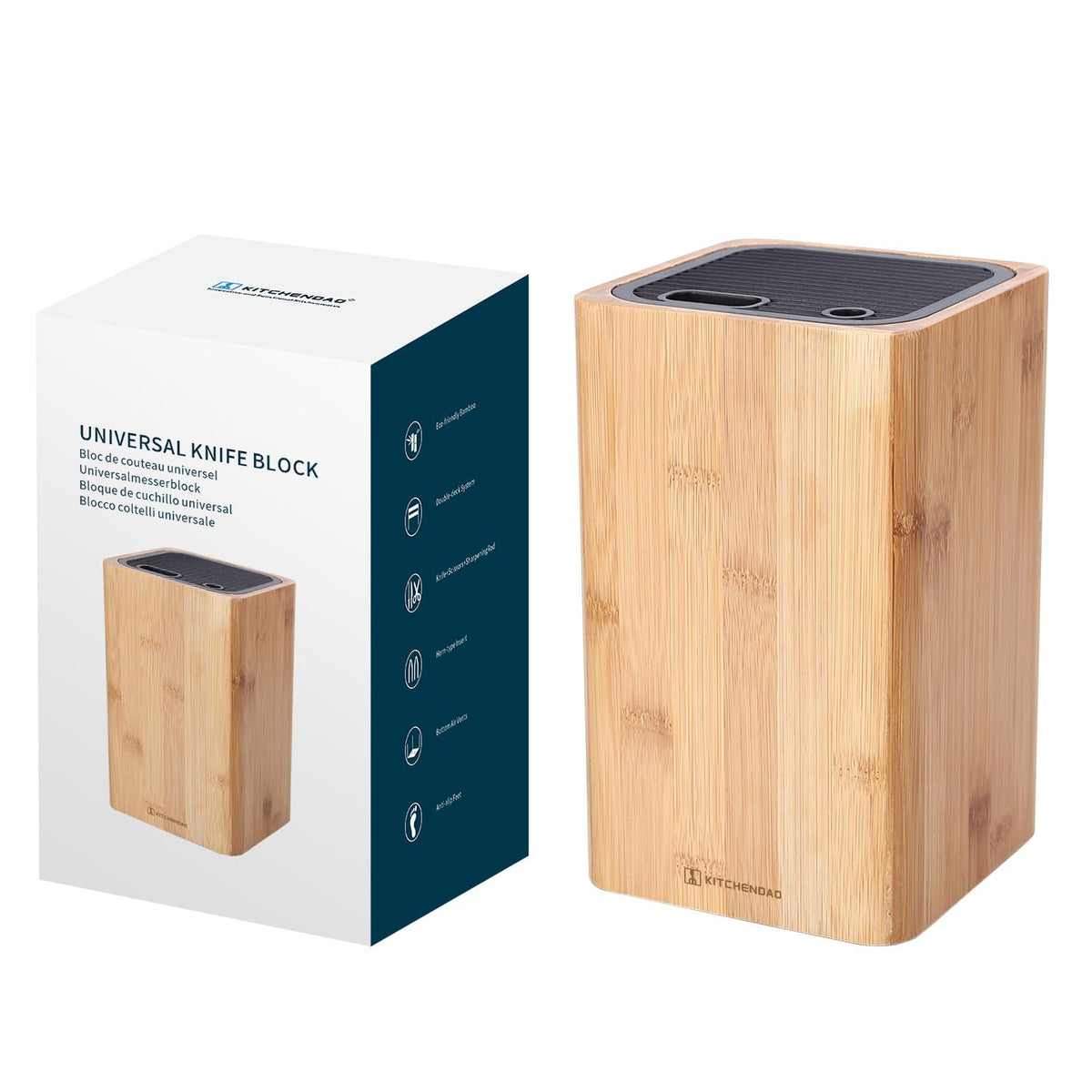 KITCHENDAO front view of bamboo knife block shows compact storage benefit