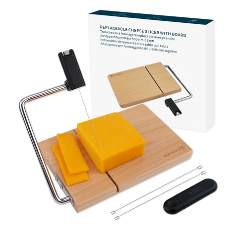 KITCHENDAO front view of beech cheese slicer, durable and elegant serving