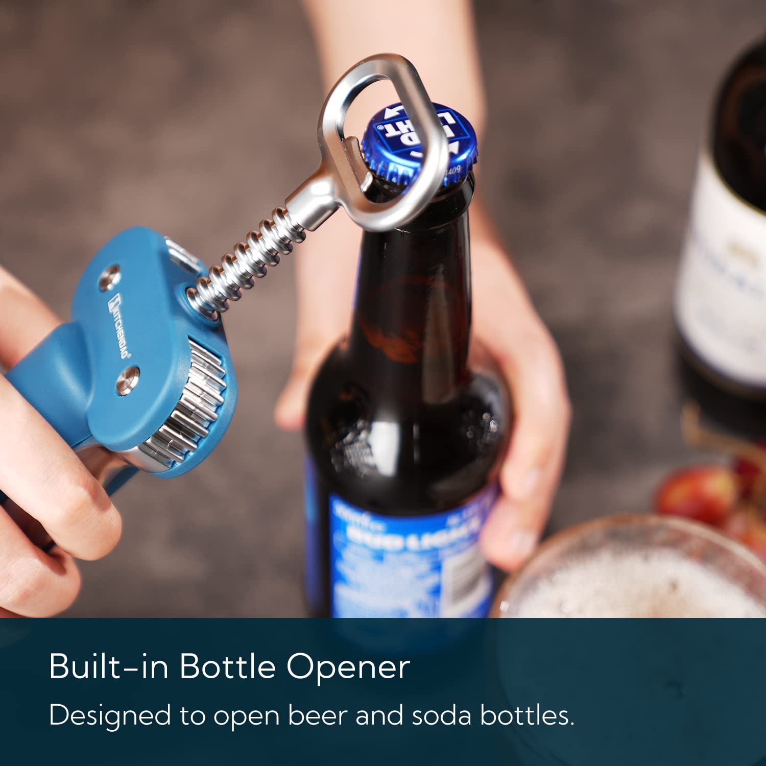 KITCHENDAO beside wine glass showing scale and countertop-ready convenience benefit