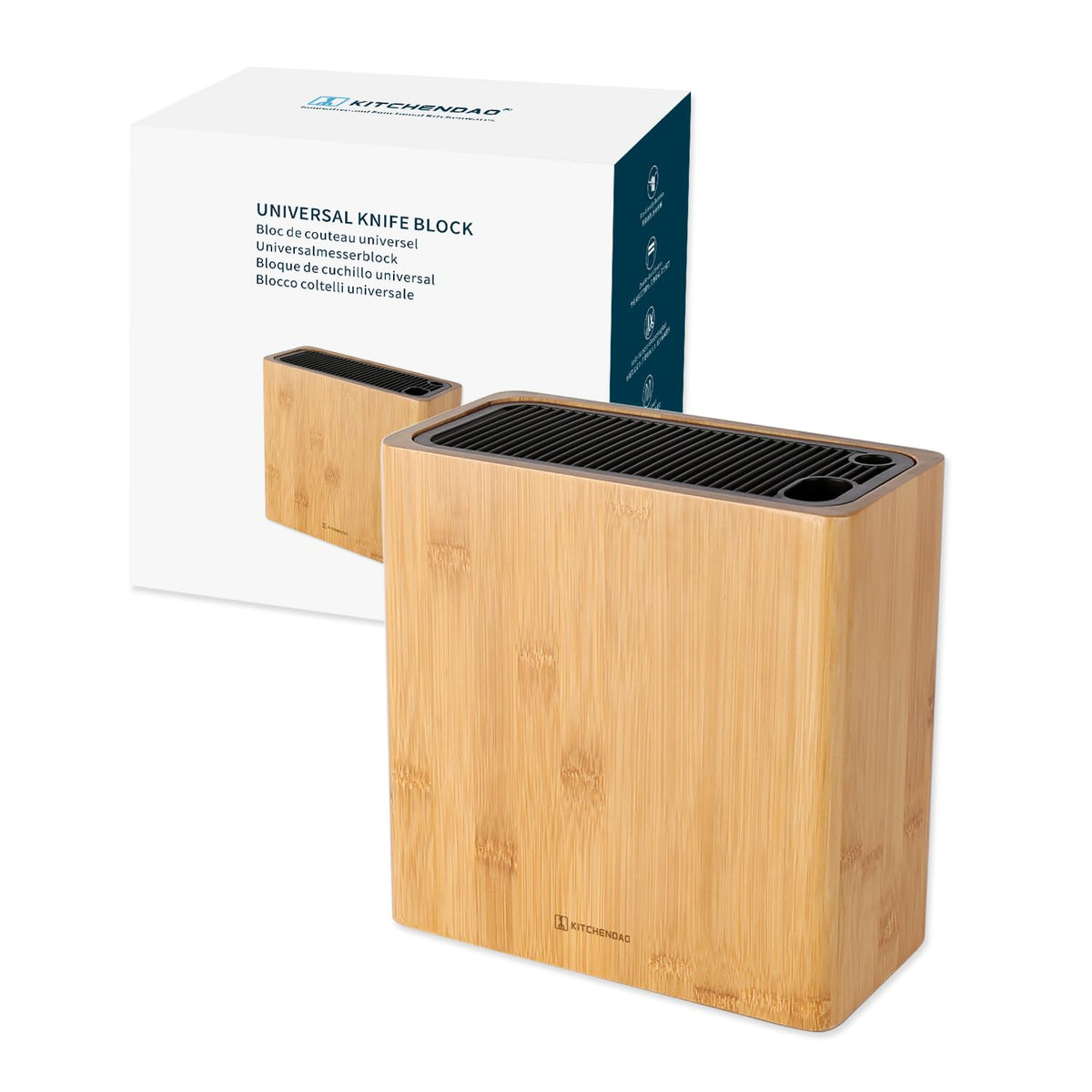 KITCHENDAO front view of bamboo knife block showing capacity and organization