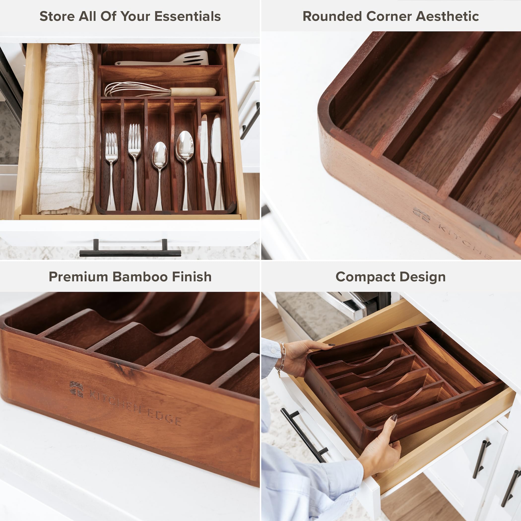 KitchenEdge organizer installed in drawer keeping utensils secure and tidy