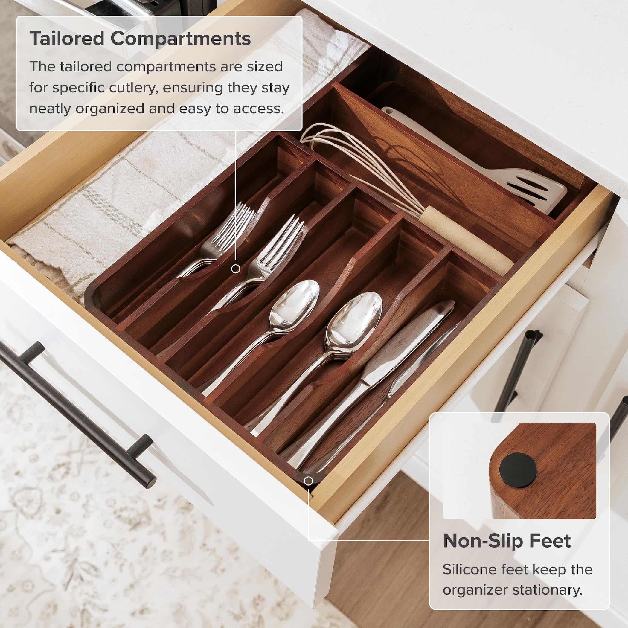 KitchenEdge organizer next to ruler to show exact 10.5 inch width and fit