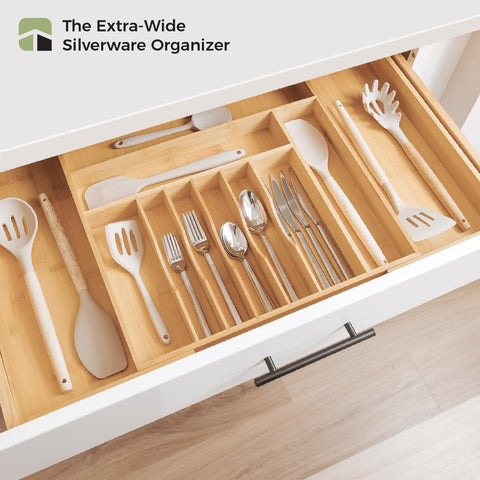 KitchenEdge adjustable compartment open with utensils showing flexible organization options