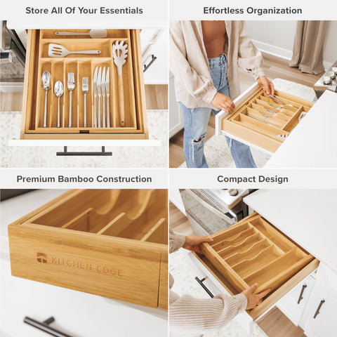 KitchenEdge close-up of bamboo grain and ergonomic divider improving durability