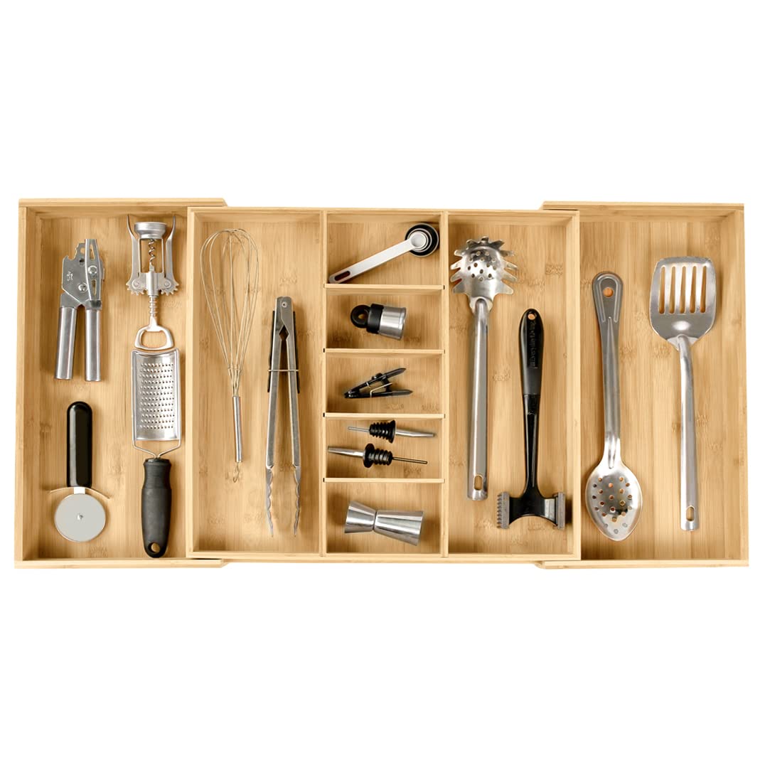 KitchenEdge front view showing bamboo organizer and neat compartments for utensils