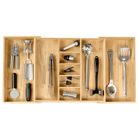 KitchenEdge front view showing bamboo organizer and neat compartments for utensils