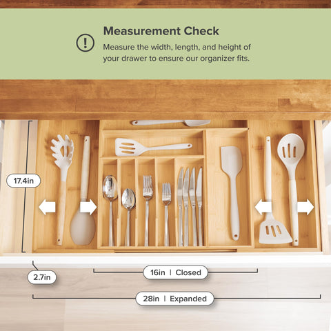 KitchenEdge organizer with flatware for scale showing generous capacity and depth