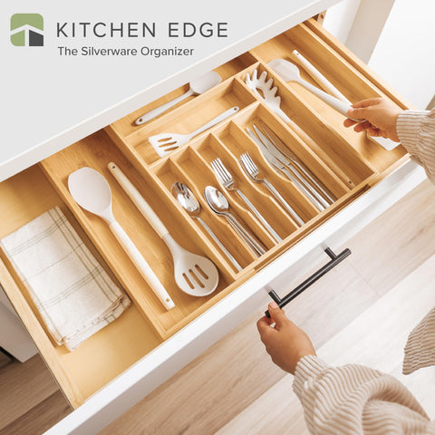 KitchenEdge top-down view of organizer filling an entire drawer for quick access