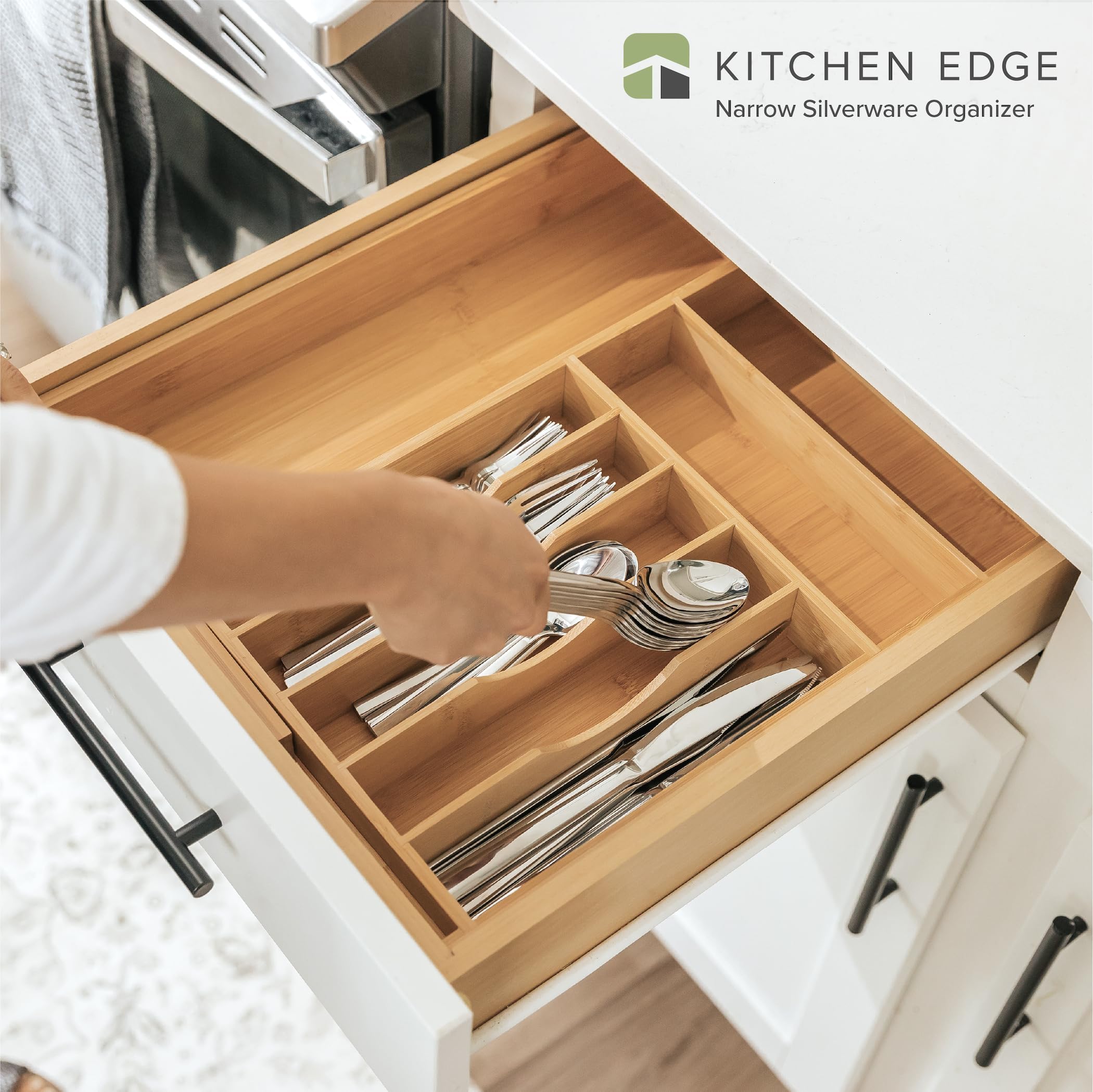 KitchenEdge top view displaying eight compartments for organized flatware and utensils