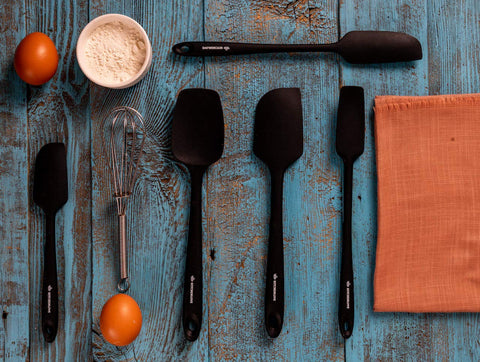 KITCHENLOVE spatulas next to ruler showing compact size and scale