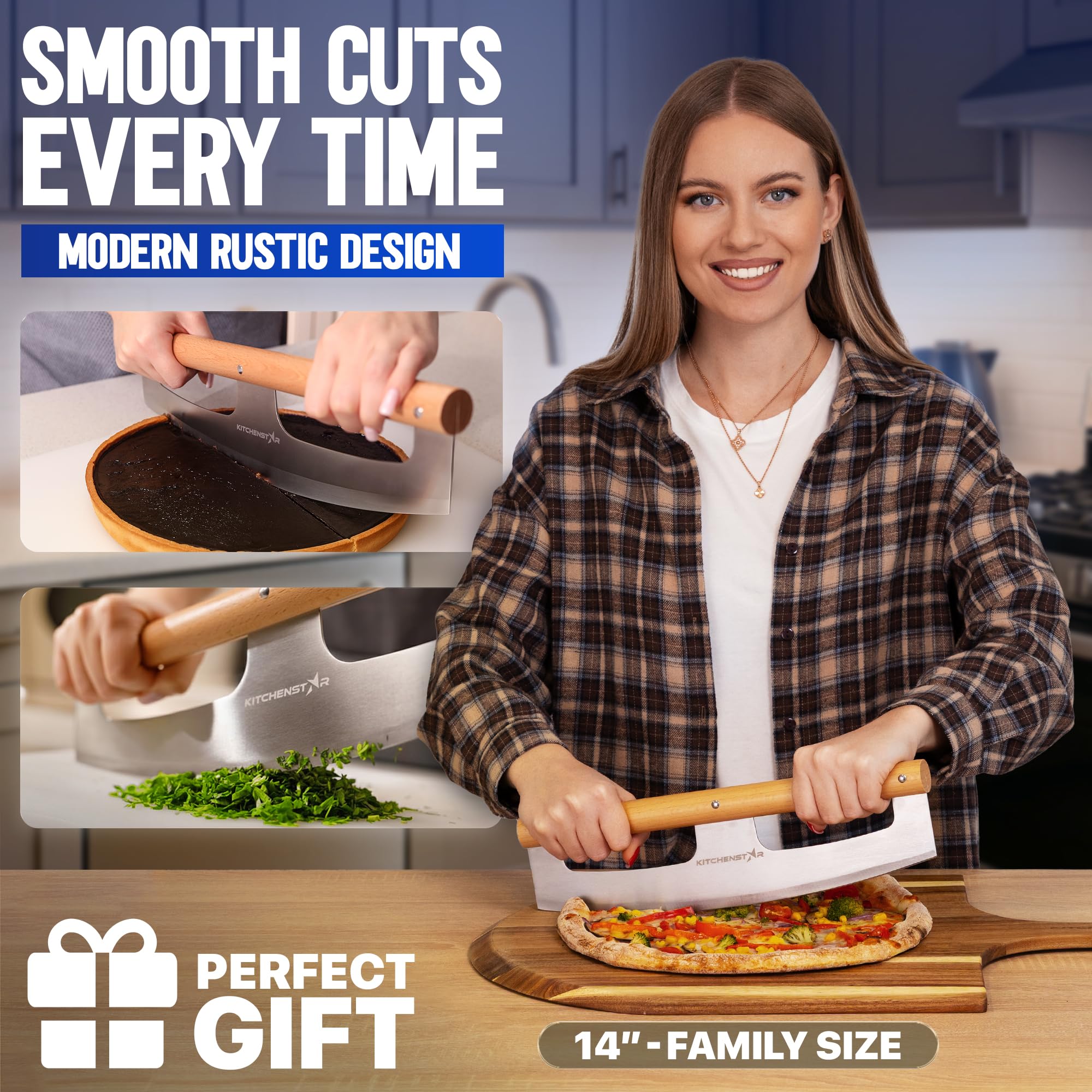 KitchenStar close-up of beech wood handle showing ergonomic grip and comfort