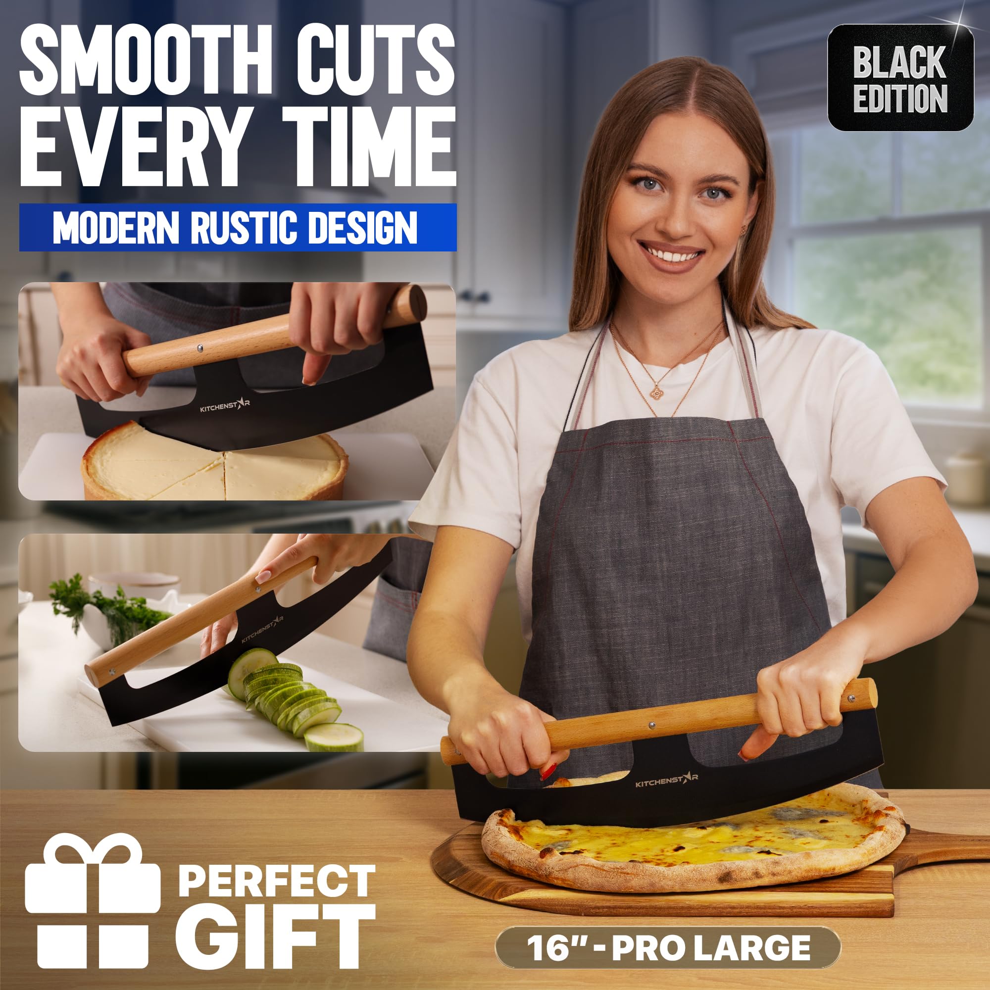 KitchenStar beech wood handle close-up showing comfortable grip benefit