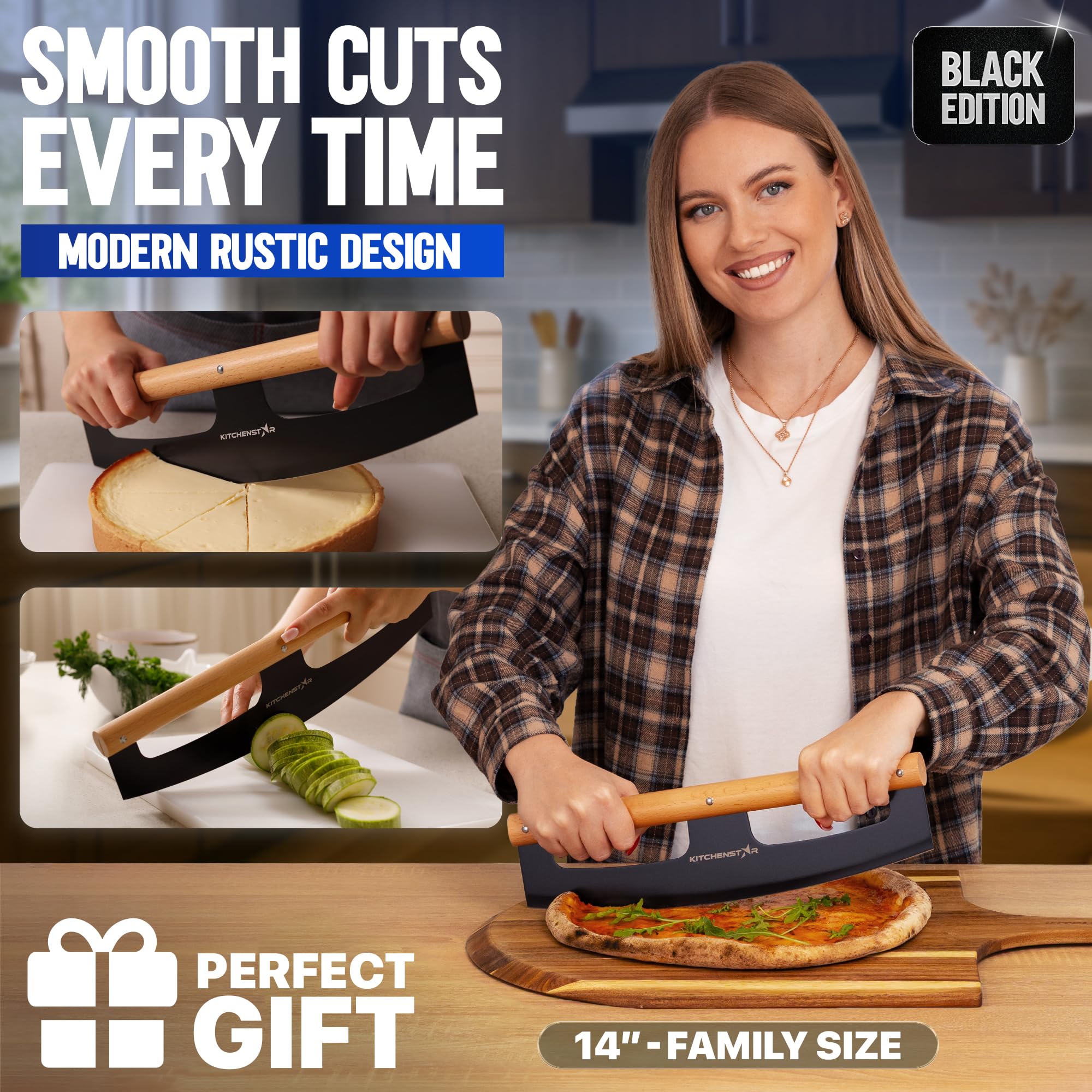 KitchenStar close-up of beech wood handle for comfortable grip