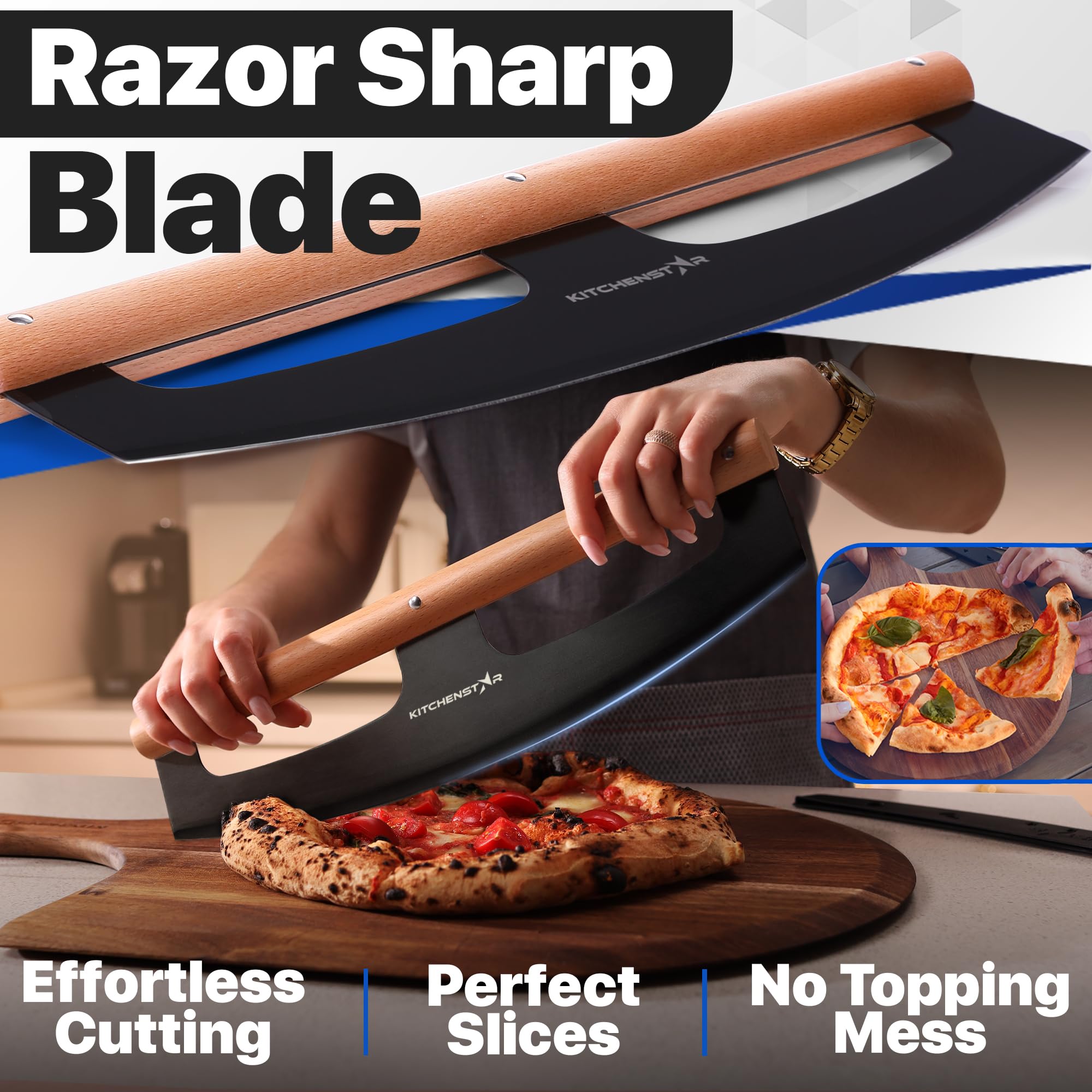KitchenStar razor-sharp blade edge detail showing clean-cutting benefit