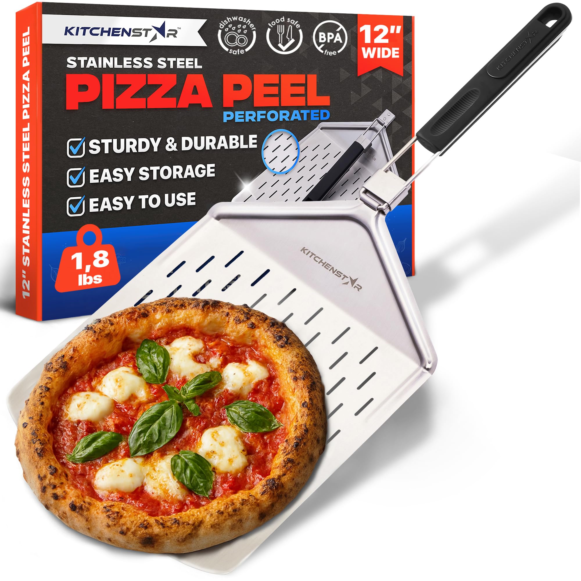 KitchenStar front view of peel showing slim profile and durable finish