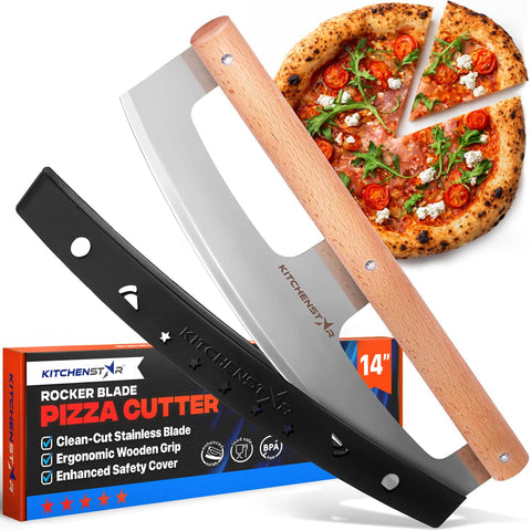 KitchenStar front view of 14-inch rocker showing full blade and handle, precise slicing