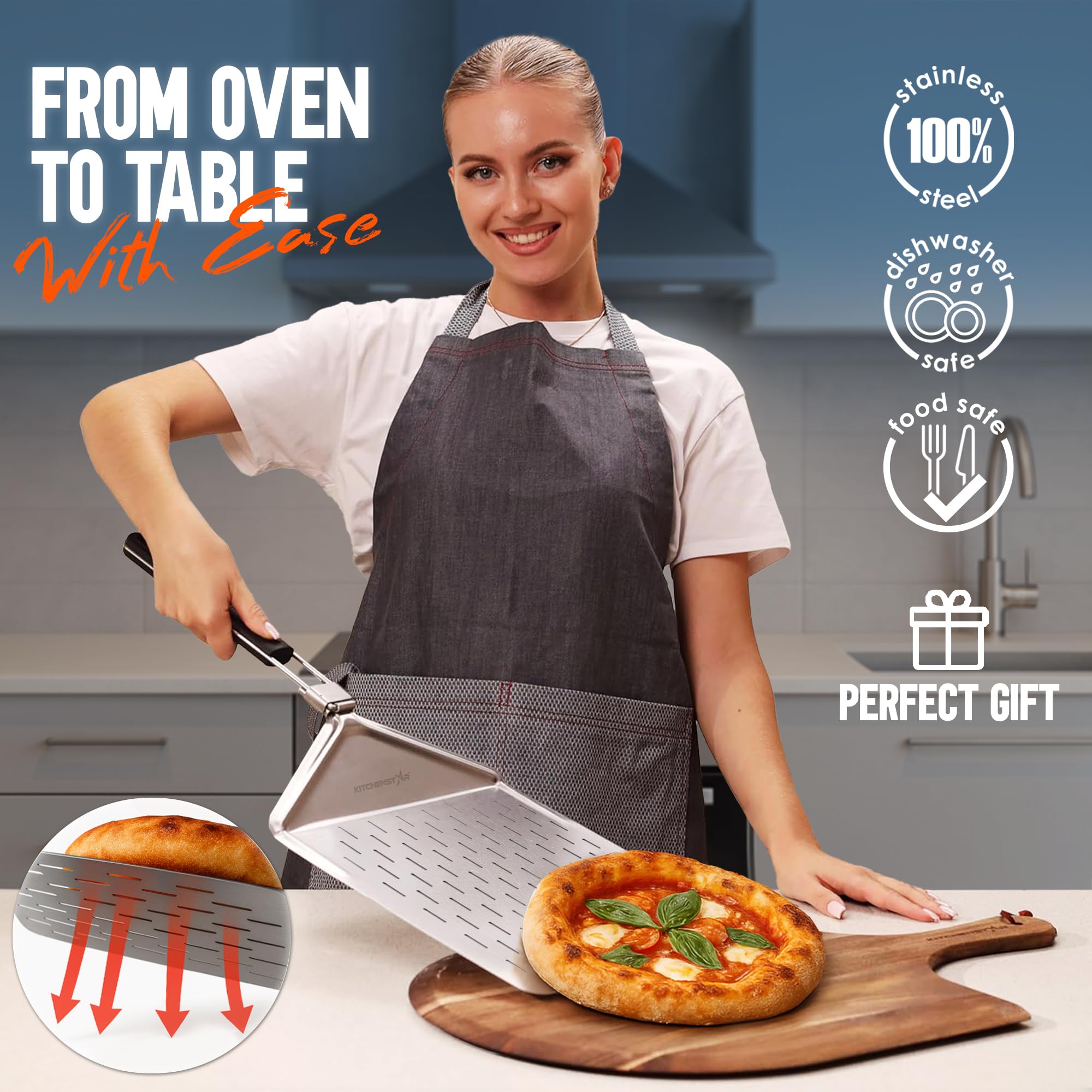 KitchenStar close-up of perforated surface improves airflow for crisp crusts
