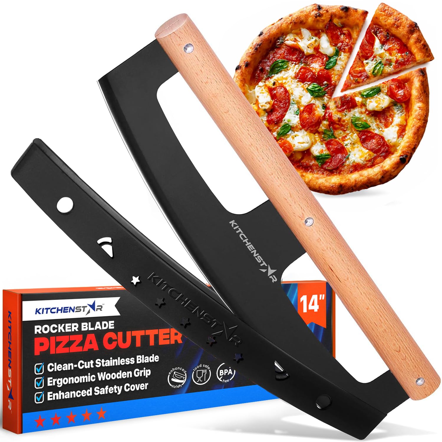 KitchenStar rocker front view showing full blade for precise slicing