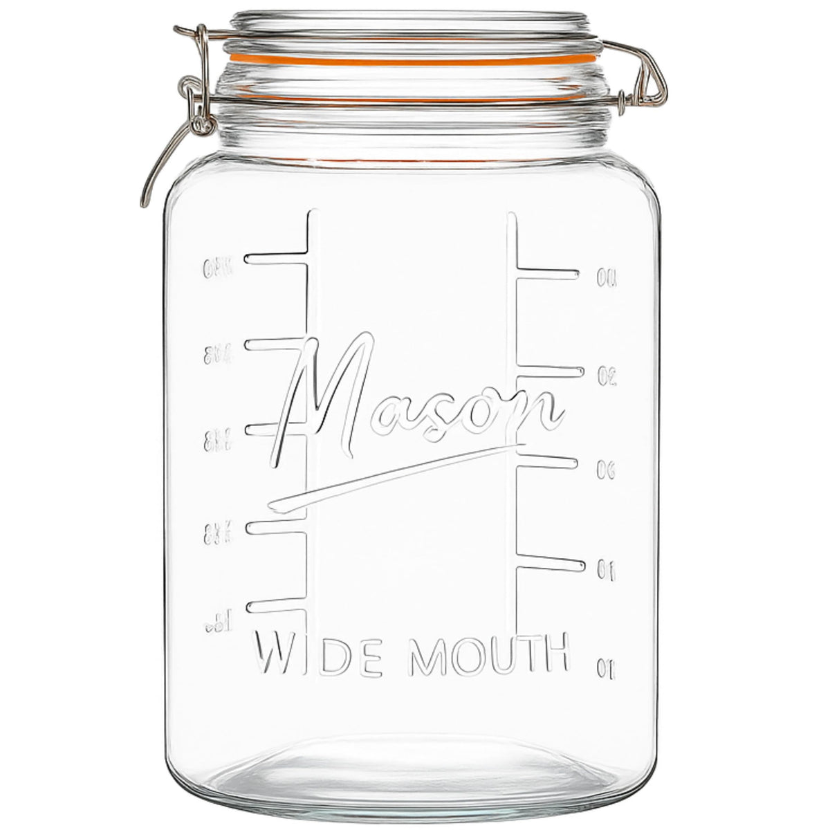 kitchentoolz front view of jar showing clear glass and clamp for secure storage