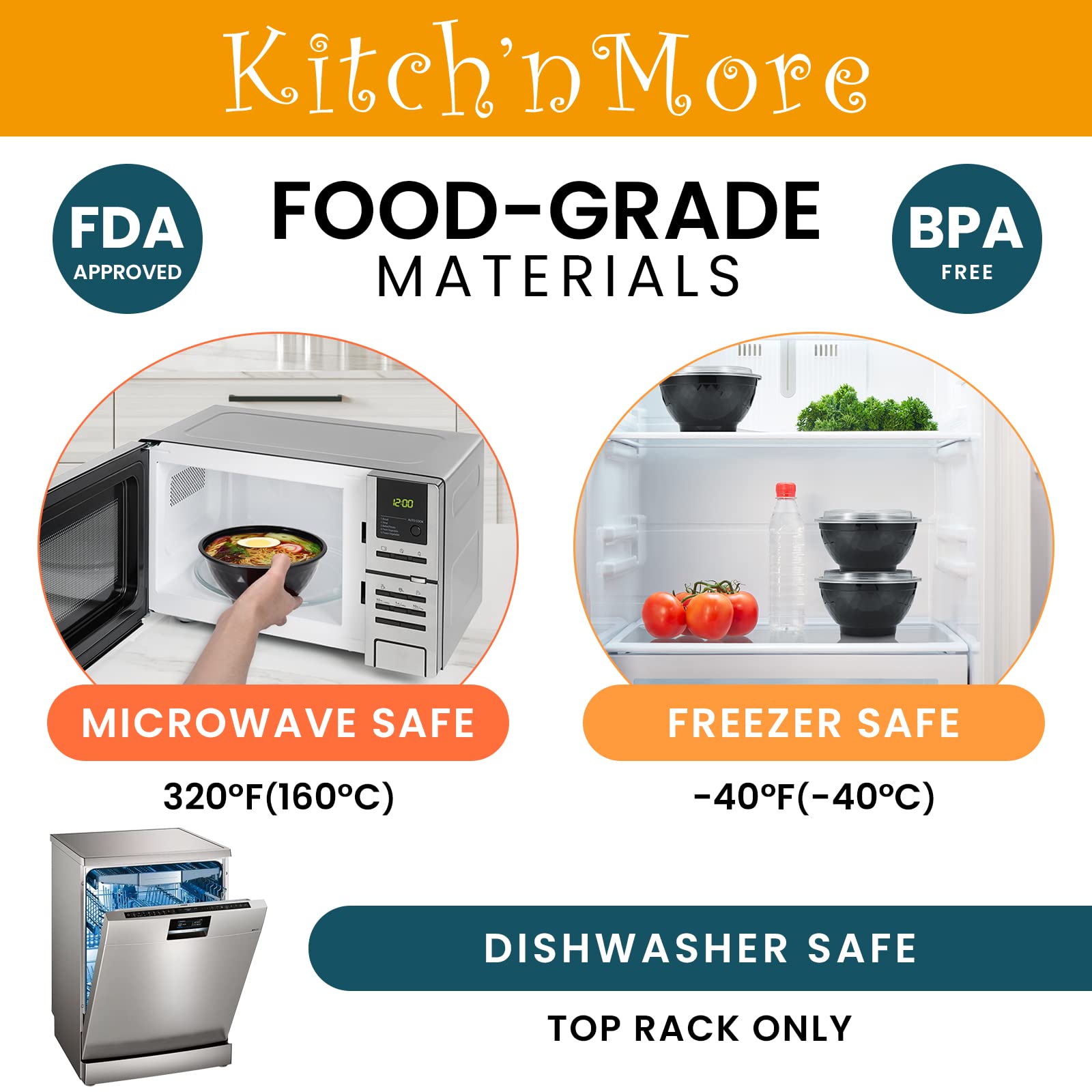 Kitch'nMore bowl with noodle soup in use illustrating microwave ready convenience