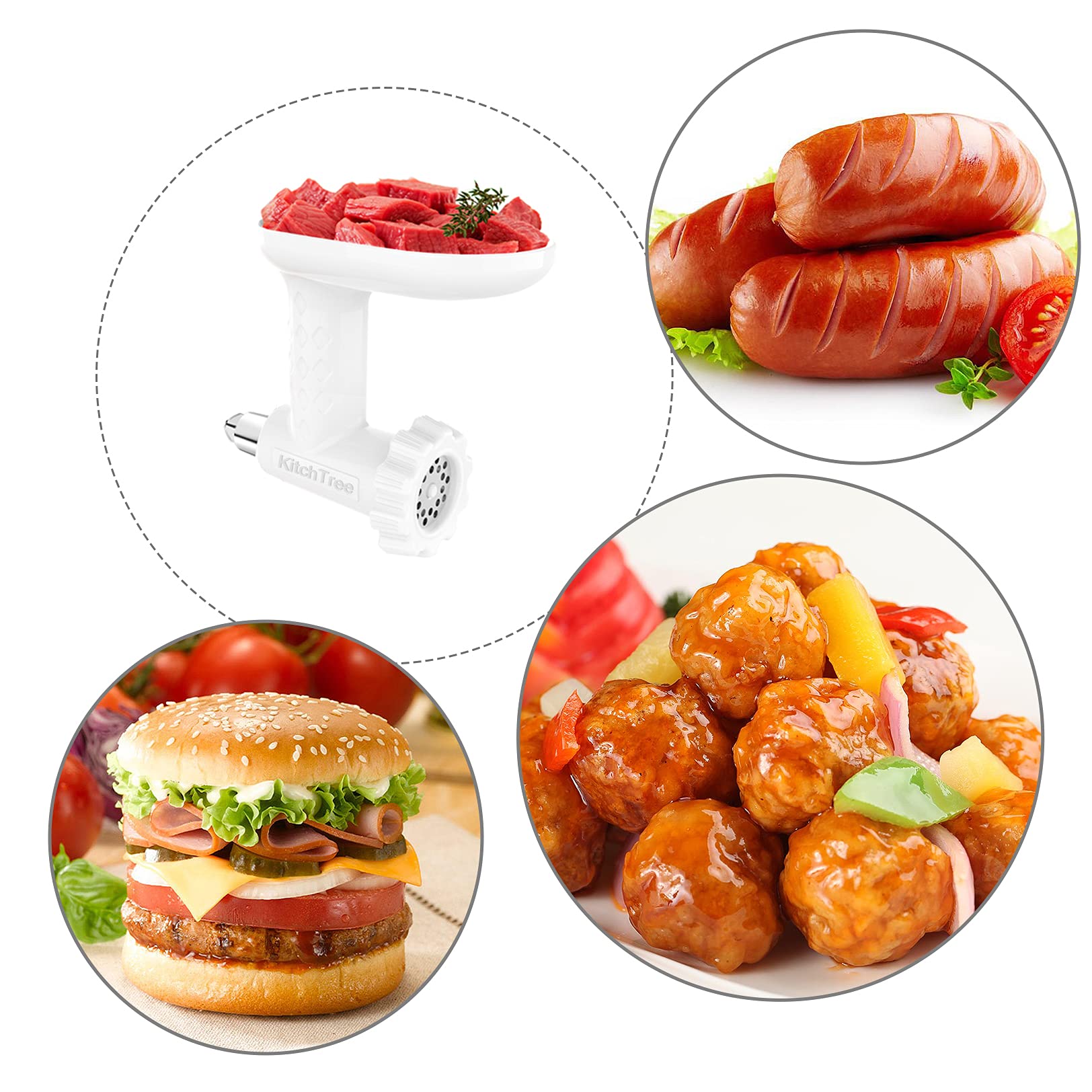 KitchTree attachment installed on mixer grinding meat for consistent texture