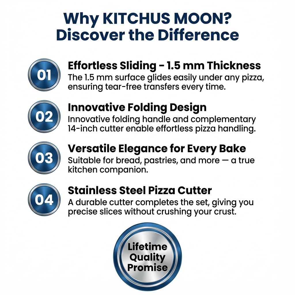KITCHUS MOON 14-inch stainless steel cutter on peel for quick slicing