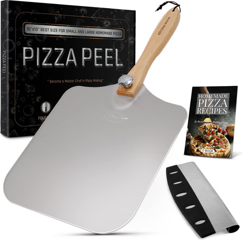 KITCHUS MOON full-length peel with long oak folding handle for safety