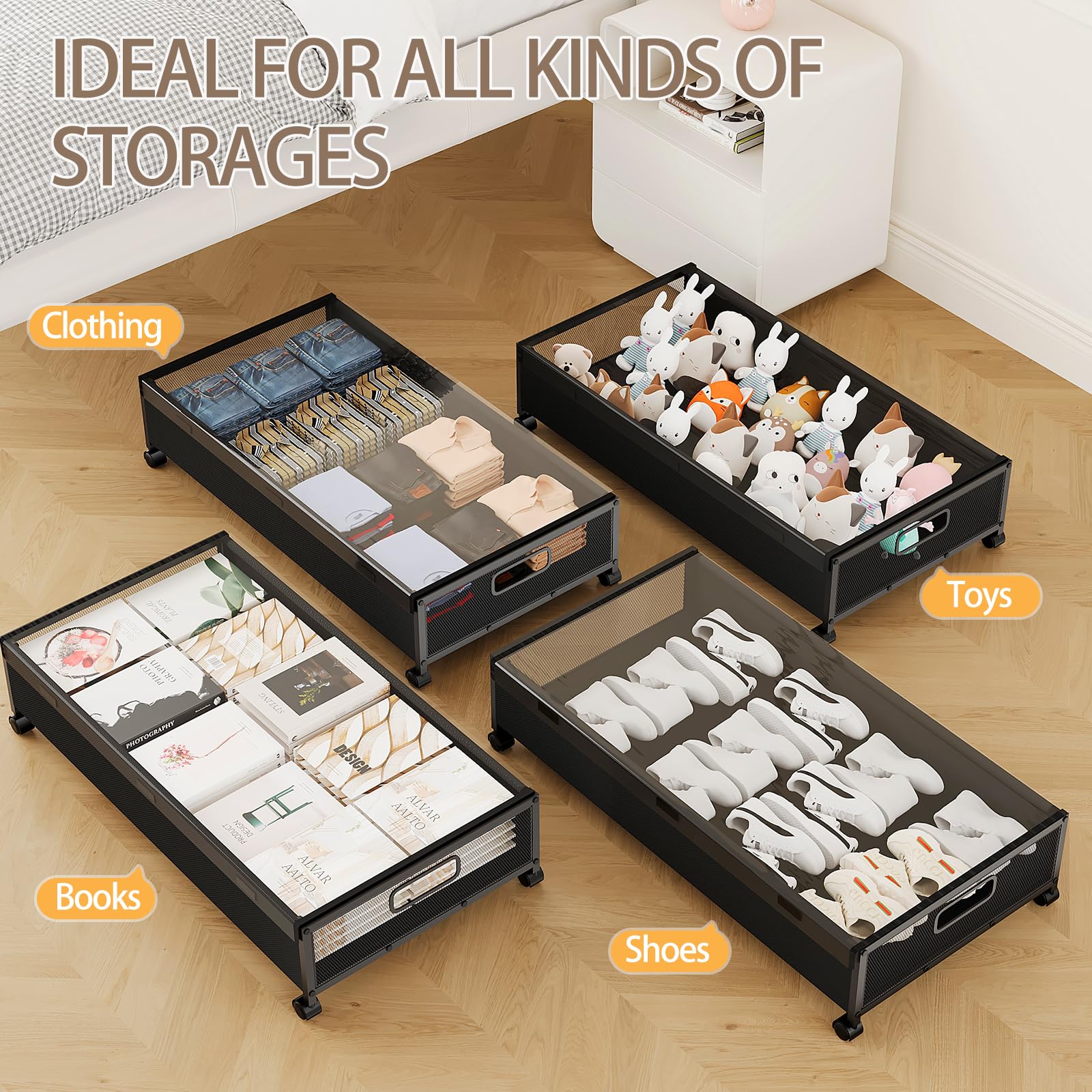 KITHELP lifestyle bedroom setup with drawers under bed for clutter-free benefit