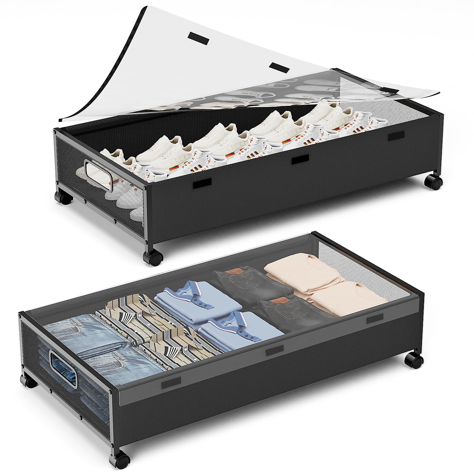 KITHELP front view of under bed storage showing tidy organization benefit