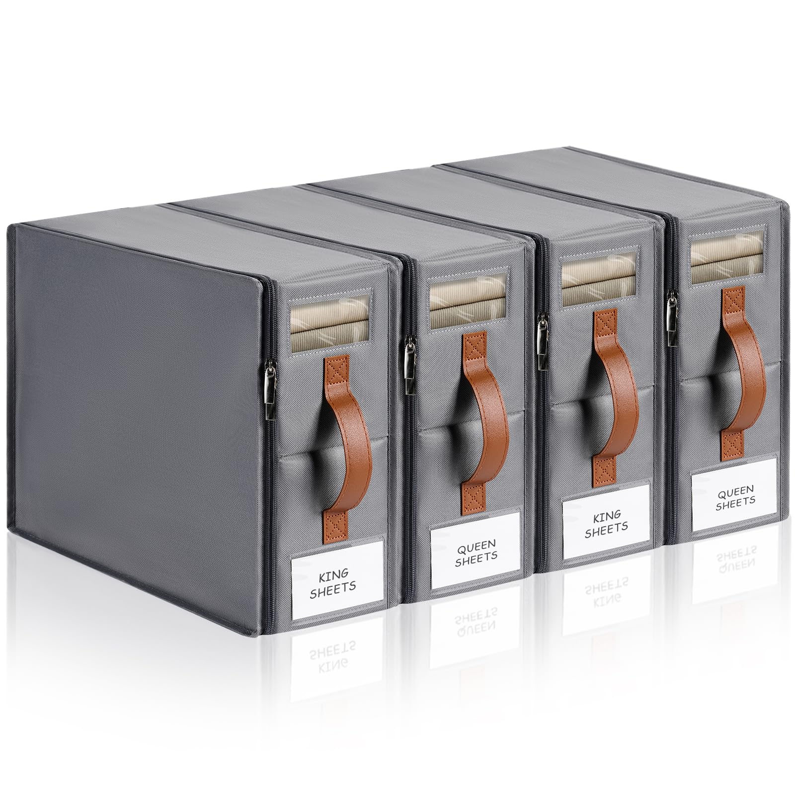 KitHero front view showing four grey sealed storage boxes and clear windows for quick identification