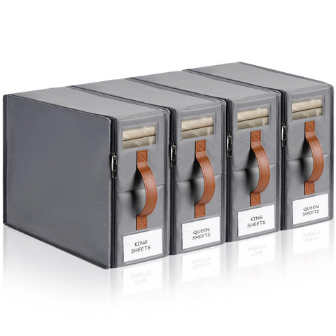 KitHero front view showing four grey sealed storage boxes and clear windows for quick identification