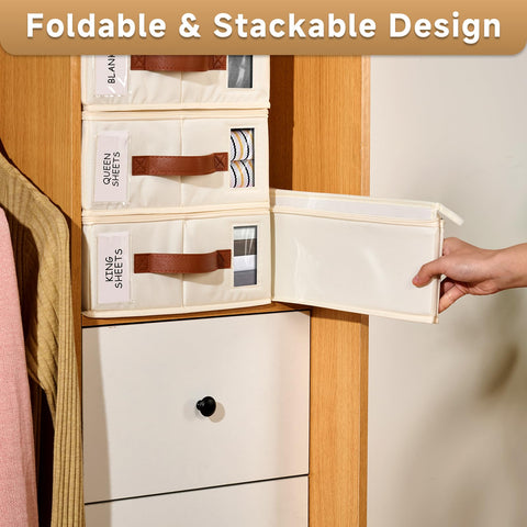 KitHero stacked organizers in a closet to save space and stay organized