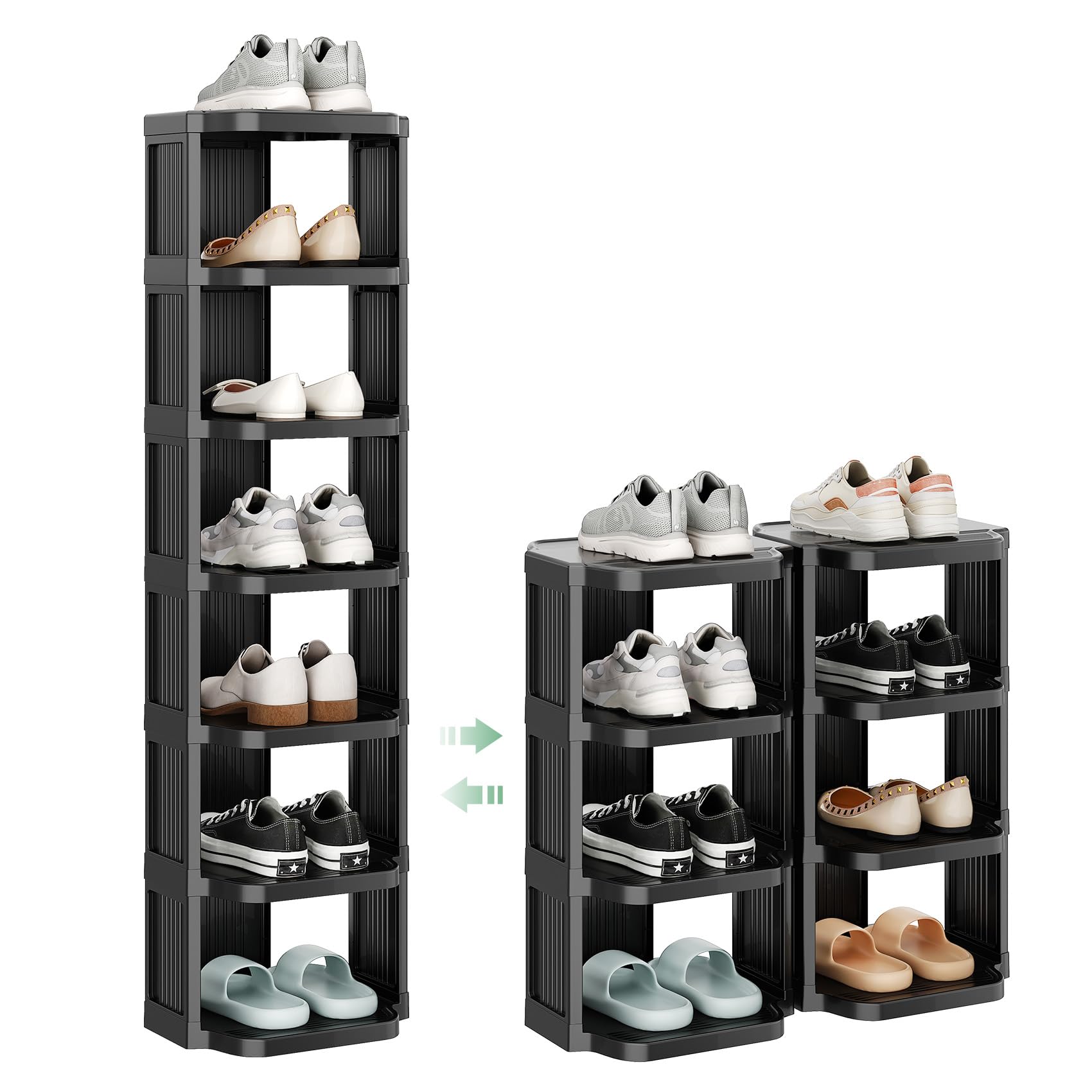 Kitstorack 8-tier front view showing organized shoes and space savings