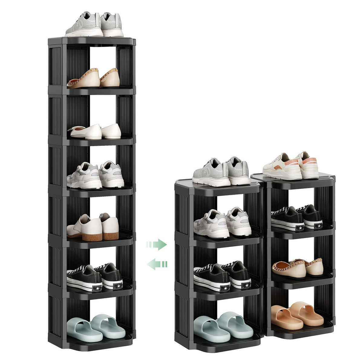 Kitstorack 8-tier front view showing organized shoes and space savings