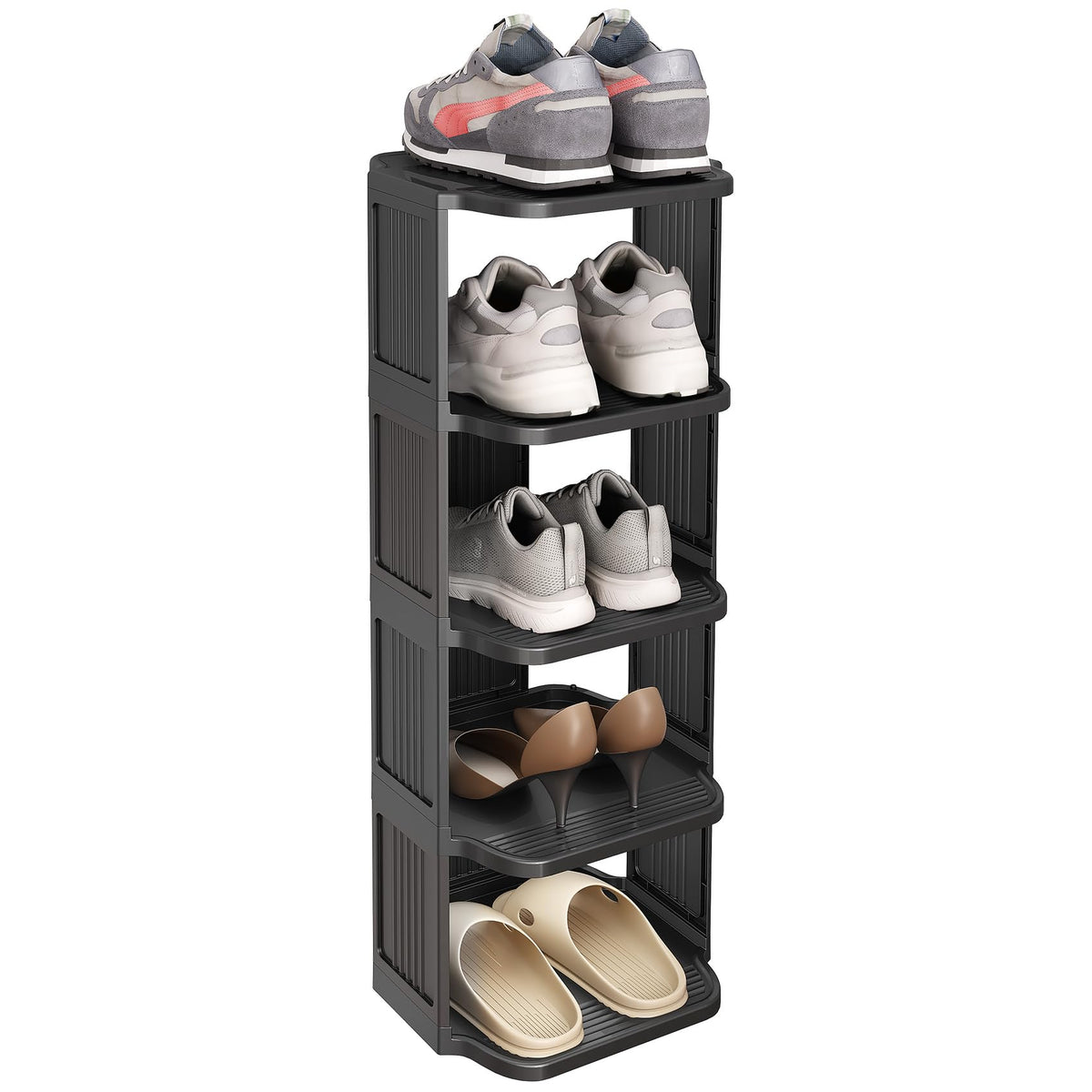 Kitstorack front view assembled shows tidy shoe organization and space saving
