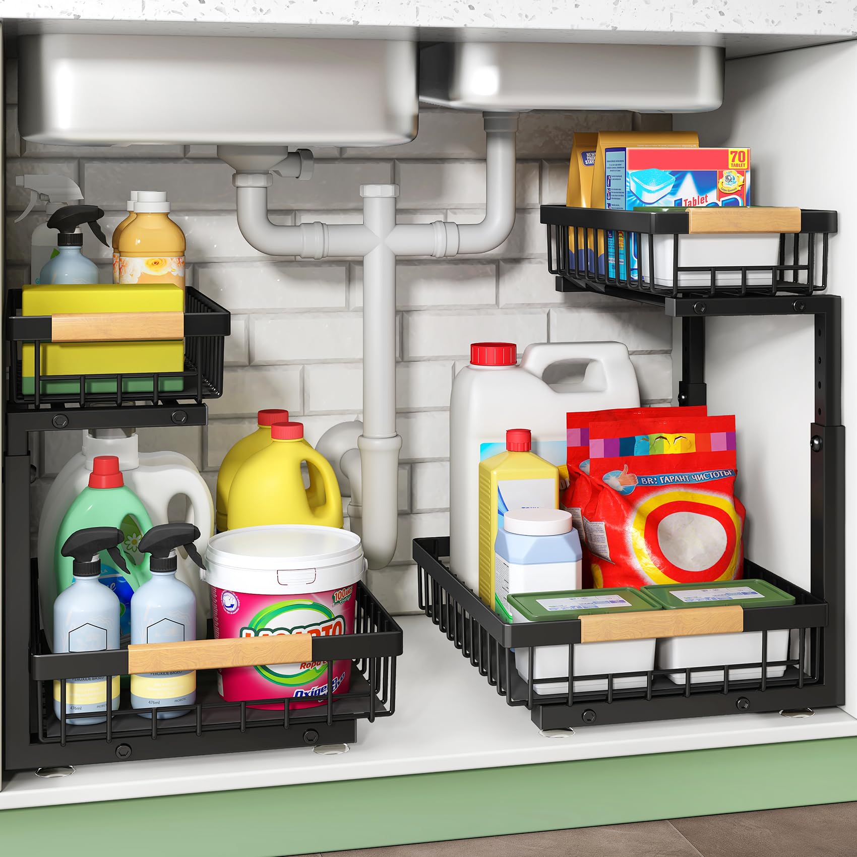 Kitstorack front view installed showing organized under-sink benefit