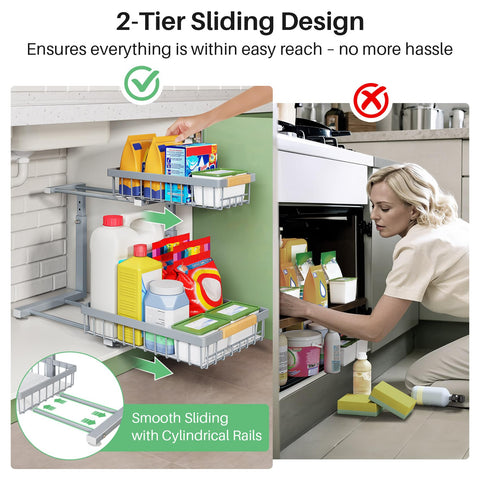 Kitstorack in use pulling a bottle forward for easier reach and convenience benefit