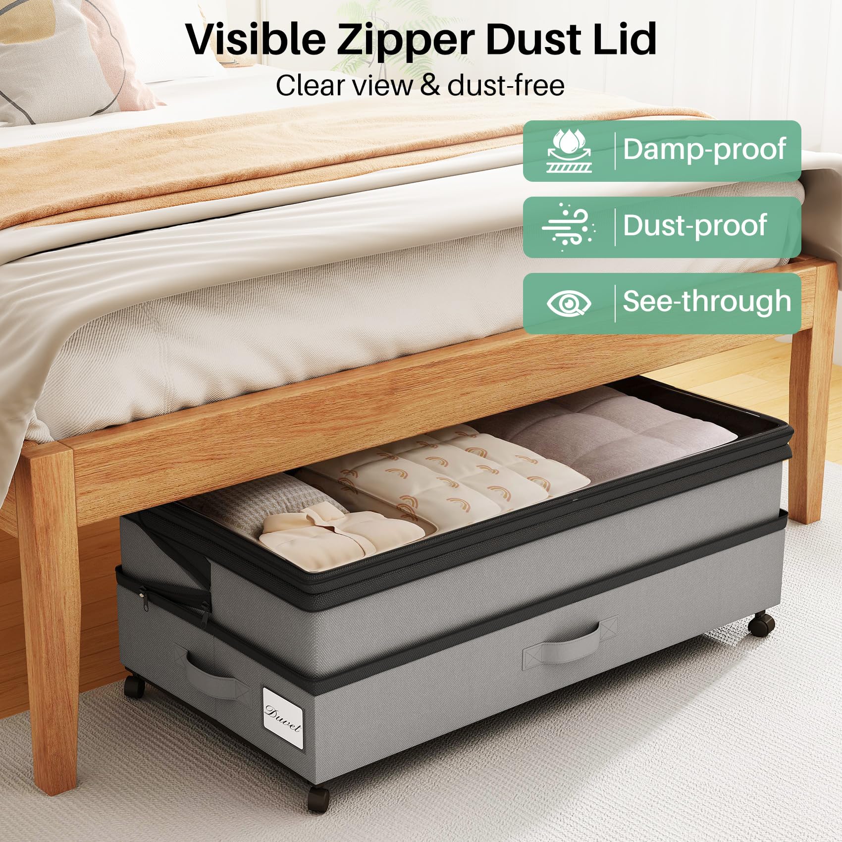 Kitstorack sliding out from under bed holding shoes for fast retrieval