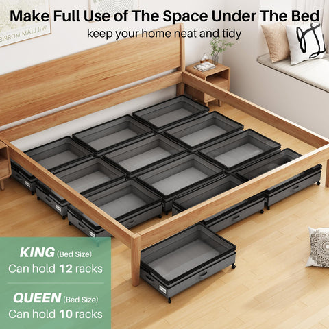 Kitstorack styled bedroom scene demonstrating organized low-clearance storage