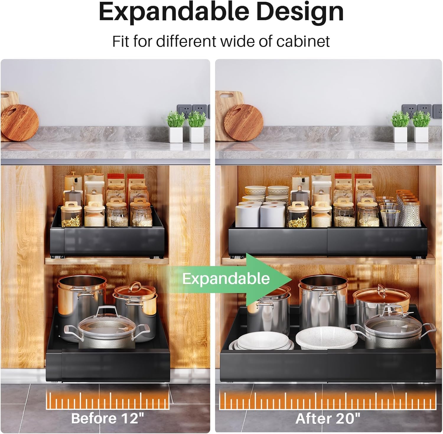 Kitstorack lifestyle kitchen scene with drawers in use for organized cooking