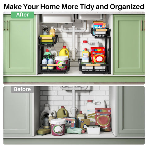 Kitstorack in kitchen setting demonstrating decluttered cabinet benefit