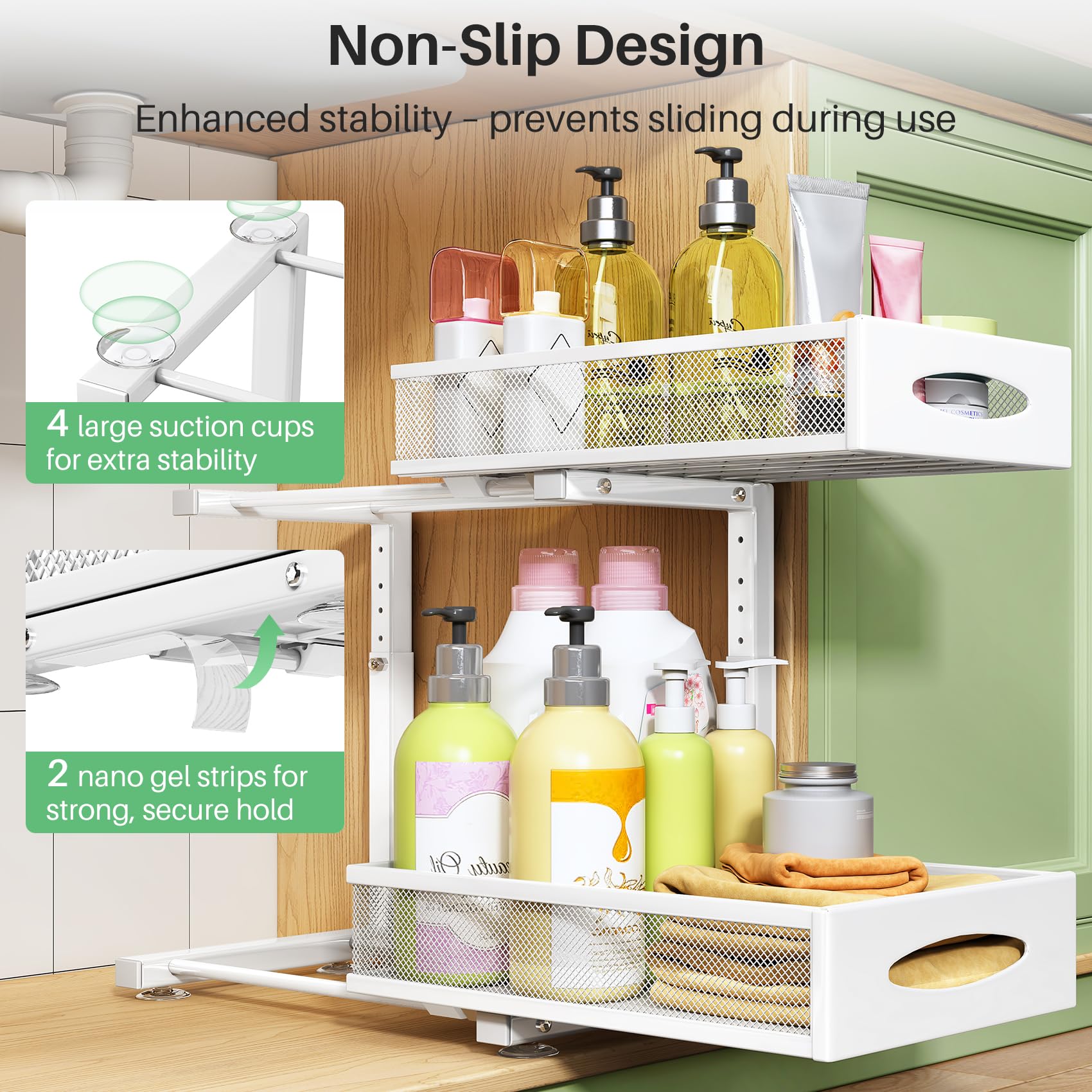 Kitstorack side profile showing adjustable height for cabinet compatibility