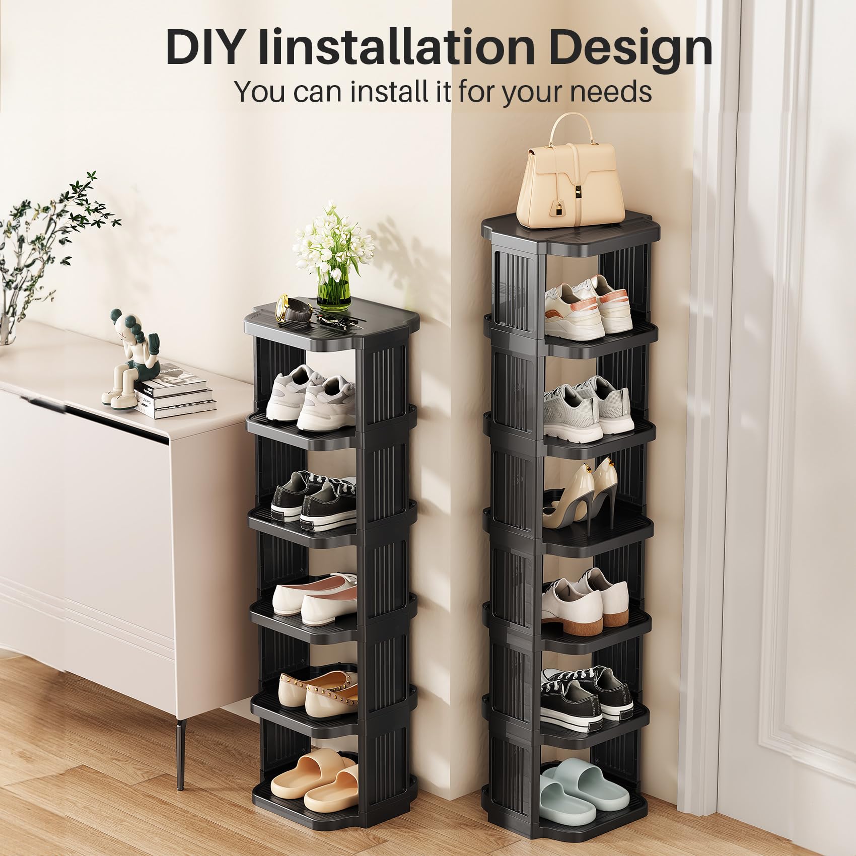 Kitstorack side profile of stacked tiers demonstrating vertical storage benefit
