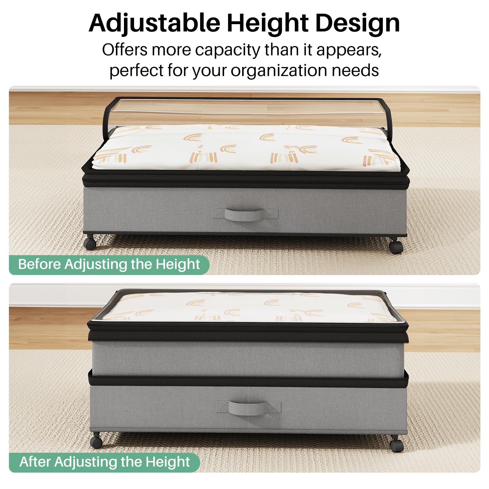 Kitstorack next to ruler showing compact dimensions and fit-under-bed advantage