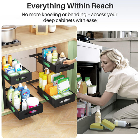 Kitstorack top basket staged with bottles for easy access benefit