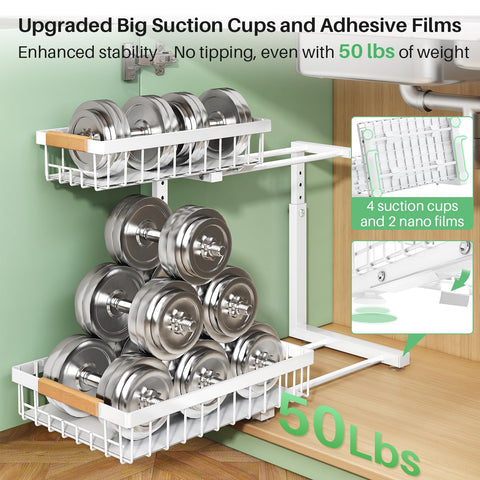 Kitstorack installed under kitchen sink showing organized bottles and easy reach benefit